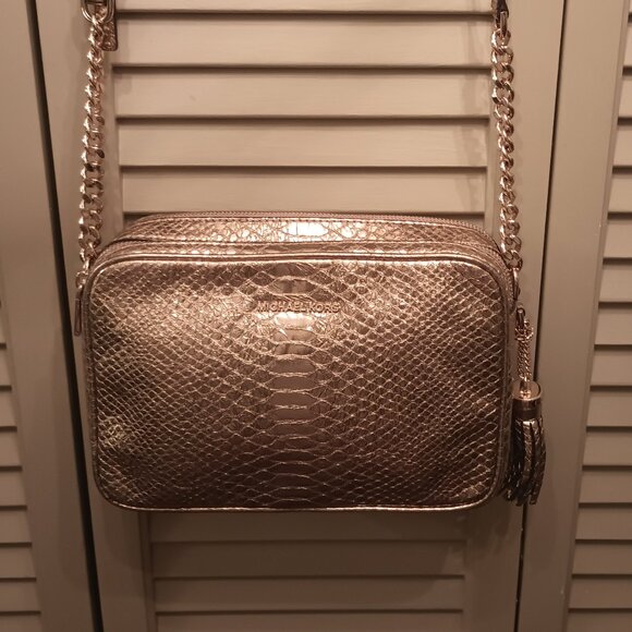 Michael Kors medium leather embossed Gold Metallic look crossbody. - Picture 1 of 9